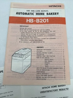 Hitachi HB-B201 Máquina automática para hacer pan para panadería casera Manual de uso y cuidado Foto 1 de 4