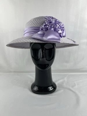 Vintage G.O.S.P.E.L. Sombrero de iglesia lavanda con lazo roseta de satén, hecho en China Foto 1 de 4