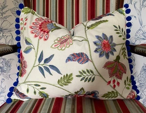 Prestigious *LOUISA* Embroidered Cushion Cover Bobble Trim Fabulous 47 x 38cm - Picture 1 of 7