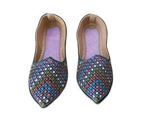Women Shoes Leather Handmade Indian Casual Jutties Mojaries Green UK 2 - Picture 1 of 7
