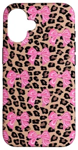 Custodia carina iPhone 16 rosa leopardata fiocco ghepardo stampa animalier civetta McBling - Foto 1 di 3