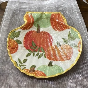 Kürbisse / Herbst / Thanksgiving Decoupage 3" Muschelschale mit Goldrand ~ Herbst - Bild 1 von 12