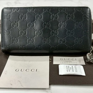 Gucci Wallet Long Wallet Shima Leather Round Zipper Branded Product(Wallets only - Picture 1 of 9