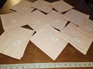 Servilletas de lino vintage bordadas a mano N4 X10 coral y floral SHABBY CHIC - Imagen 1 de 8
