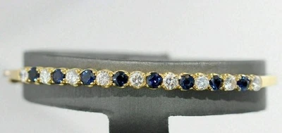 5 Karat Simulierte Blauer Saphir & Diamant Armreif Armband IN 14K Gelb Vergoldet - Bild 1 von 4