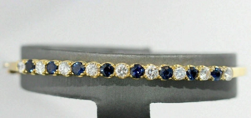 5 Karat Simulierte Blauer Saphir & Diamant Armreif Armband IN 14K Gelb Vergoldet - Bild 1 von 4