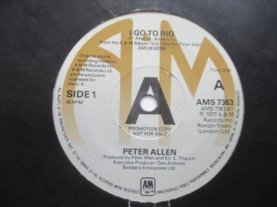 Peter Allen "I Go To Rio" A&M UK PROMO 7" Single EX! Foto 1 de 3