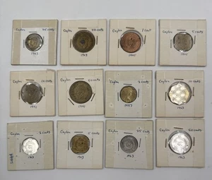 Ceylon/Sri Lanka 12 Coin Lot, 1943-1945-1951-1957-1963 1-2-5-10-25 and 50 Cents - Imagen 1 de 20