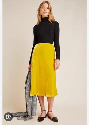 Falda midi de terciopelo Maeve Anthropologie Kelly para mujer XS forrada dorada elástica  Foto 1 de 4