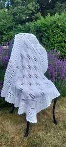 Hand Knitted Baby Shawl Blanket Baby Shower White 31in x 33in New In a Gift Box - Picture 1 of 6