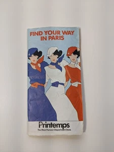 Printemps Haussmann Department Store Vintage Flyer / Map of Paris & Metro 80's - Bild 1 von 9