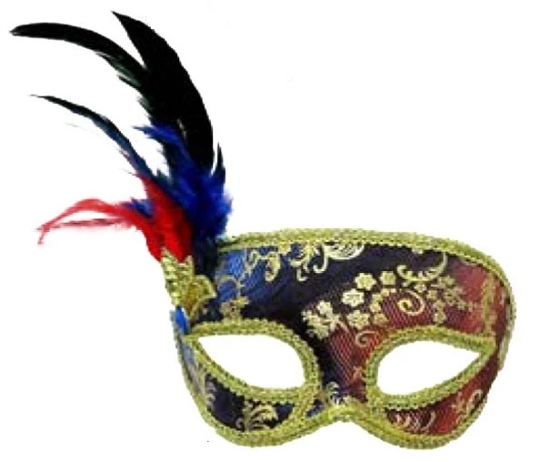 BLUE AND RED VENETIAN STYLE MARDI GRAS MASQUERADE MASK w FEATHERS & RHINESTONE - Image 1 of 1