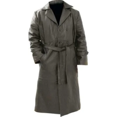 Men's Gray Leather Trench Coat Premium Lambskin Full Lenght Causal Overcoat - Image 1 of 4