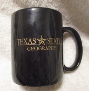 Coleccionable ~ Universidad Estatal de Texas ~ Geografía ~ Taza de café ~ Negra y dorada ~ Años 2000 - Imagen 1 de 8