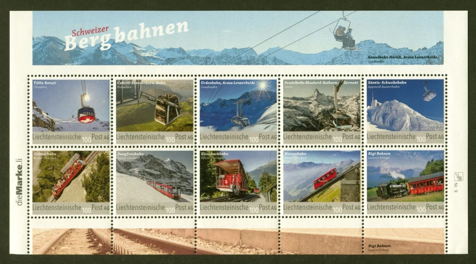 Лихтенштейн 2018 Швейцарские горные железные дороги / трамваи, хорошее состояние/очень хорошее состояние как новые без наклеек и следов лист из 10 марок - Изображение 1 из 1