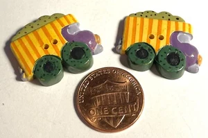 2 Vtg JHB Hand-Painted Resin Yellow Dump Truck Novelty Buttons 26mm 1" 15011 - Picture 1 of 3