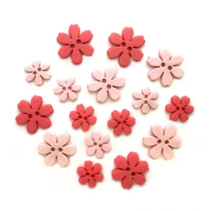 Carnation FLP105 - 2 Hole Pink Flowers - Buttons Galore - Craft Sewing Scrap - Picture 1 of 2