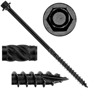 Black TIMBER LOG SCREWS: Hex Drive Screws - Heavy Duty Log Timber Screws 2"-14" - Picture 1 of 4