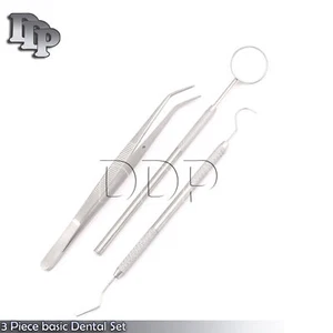 3 PC BASIC DENTAL EXPLORER MIRROR COLLEGE COTTON PLIER INSTRUMENTS SET KIT - Imagen 1 de 3