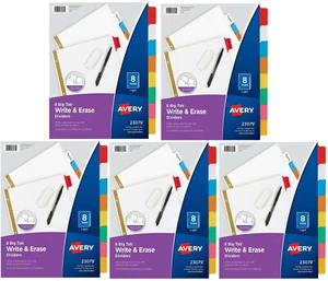 Avery 8-Tab Binder Dividers,5 Set Write & Erase Multicolor Big Tabs 3-hole Punch - Picture 1 of 5