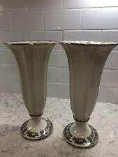 PAIR OF LENOX 10.5" TALL WHITE FLUTED PRESIDENTIAL COLLECTION "AUTUMN" VASE EUC