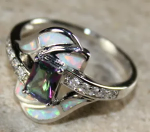 Elegante Anillo de Topacio Arco Arco Fuego y Ópalo Arco Iris Plata Talla 8 Mujer Regalo WR40604 - Imagen 1 de 3