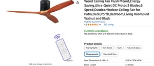Wood Ceiling Fan Flush Mount 52 inch Wood Brown, Ultra-Quiet DC Motor, 3 Blades - Picture 1 of 11