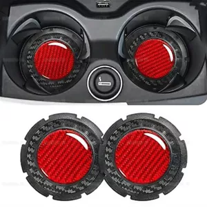 2x Red Carbon Fiber Car Water Cup Holder Pad Mat Anti-slip Interior Accessories - Picture 1 of 9