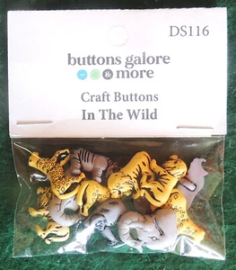 11pc In the Wild Animal Buttons Galore & More DS116 Elephant Cheetah Rhino Lion - Picture 1 of 1