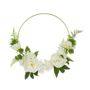 Faux Silk Peony and Hydrangea Wreath Hoop 49cm/19 Inch White - Picture 1 of 1
