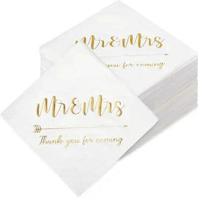 200 Piezas Servilletas de Boda Lámina de Oro 3 Capas Sr. y Sra Boda Cóctel Servilleta... Foto 1 de 4