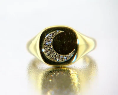 Sterling Silver Gold-plated Champagne Diamond Crescent Moon Signet Ring Size 6 - Image 1 of 4