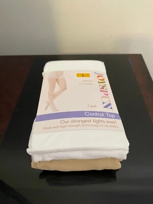 NEW WOMEN'S SIZE LARGE JOYSPUN 2 PACK WHITE /CHINO OPAQUE TIGHTS 60 DENIER - Image 1 of 4