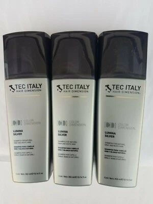 3 TEC ITALY LUMINA CHAMPÚ PLATEADO PARA CABELLO GRIS Y BLANCO NATURAL 10,14 FL OZ CADA UNO Foto 1 de 4