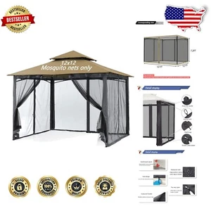 Durable Black Mosquito Netting with Zippered Doors for 10x10 Gazebo Canopy - Picture 1 of 9
