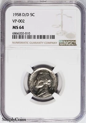 1958-D/D RPM VP-002 Jefferson Nickel ~ NGC MS64 ~ 1 of 5 in all grades! - Image 1 of 4