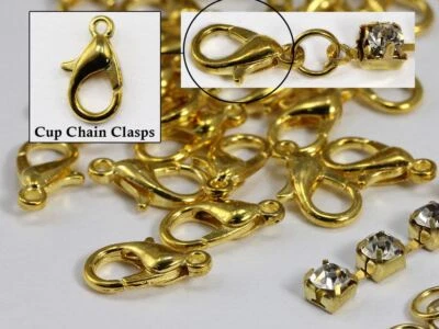 Gold Rhinestone Cup Chain Clasps  - 15 Pieces - Image 1 of 4
