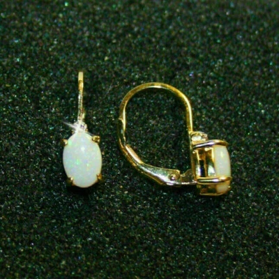 Oval Cut Fire Opal & Diamond Drop/Dangle Women's Earrings 14K Yellow Gold Plated - Image 1 of 4