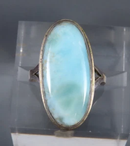 STERLING SILVER Lovely Cloud Blue Larimar ELONGATED RING Boho Southwestern SZ 7 - Picture 1 of 4