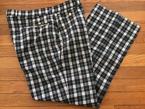 VTG Mens Farah Ultra-Stretch Blue Green Retro Plaid Golf Leisure Pants 34 x 27 - Picture 1 of 7