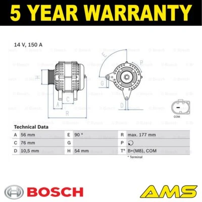 Fits BMW 3 Series 1 2.0 D 3.0 + Other Models Alternator Bosch - Image 1 of 4
