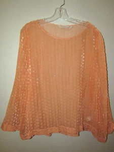 SOFT SURROUNDINGS Womens XL Sheer Orange Velour Dots BOHO Top Bell Sleeves - Picture 1 of 9
