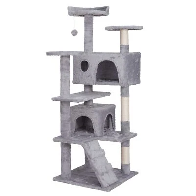 SEGAWE 55" Cat Tree Tower W/ Scratching Post Ball Ladder Condo Playing House Light Grey