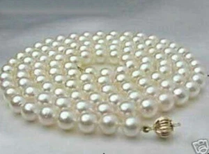36'' AAA Natural 8mm White Akoya Sea Shell Pearl Necklace - Imagen 1 de 1