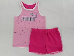 Canotta e pantaloncini da bambina PUMA $42 rosa e argento 2 pezzi. Set misure 6 e 6X - Foto 1 di 3