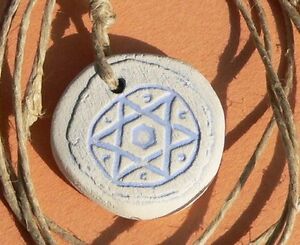 Light Blue Magen Star of David Clay Pendant Necklace Israel Biblical Judaica Art