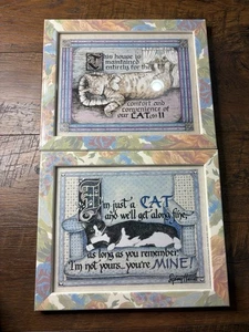 Conjunto de 2 arte de pared Sydney Hauser vintage con estampado de gato enmarcado - Imagen 1 de 3
