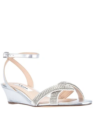 Женские серебристые босоножки NINA с витым ремешком крест-накрест Florina с круглым носком на танкетке 6 M - Изображение 1 из 4