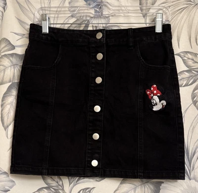 Disney Youth Girl's Black Denim Minnie Mouse Button Front Skirt Size X-Large - Image 1 of 4