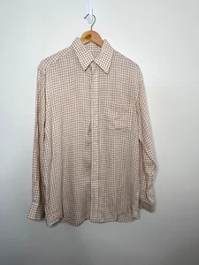 Orvis Men's M 100% Linen Button Down Shirt Melon Check Casual Weekends Work - Picture 1 of 11